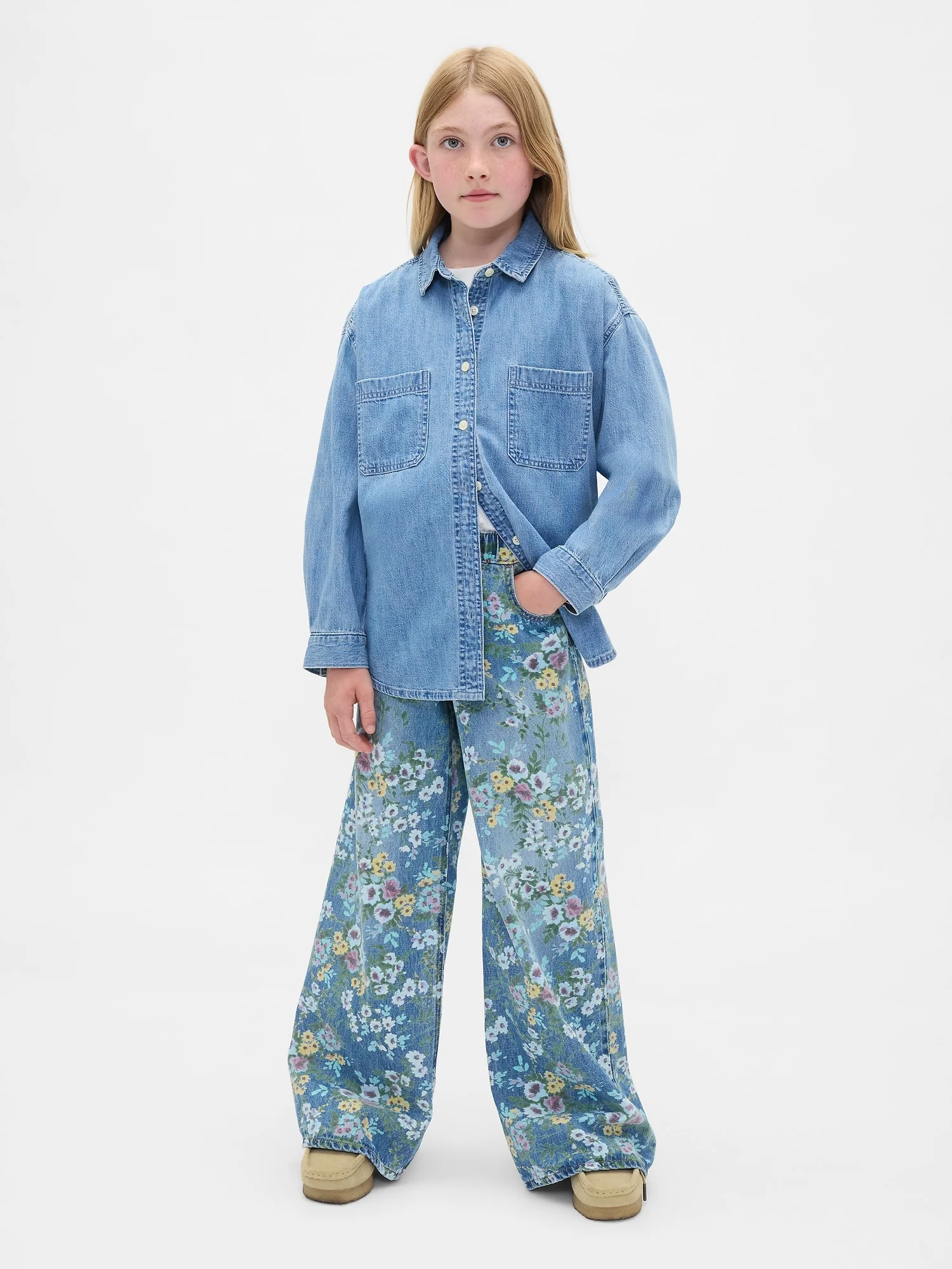 Φωτογραφία προϊόντος: GAP Παιδικό Φλοράλ Easy Baggy Τζιν Παντελόνι Light wash