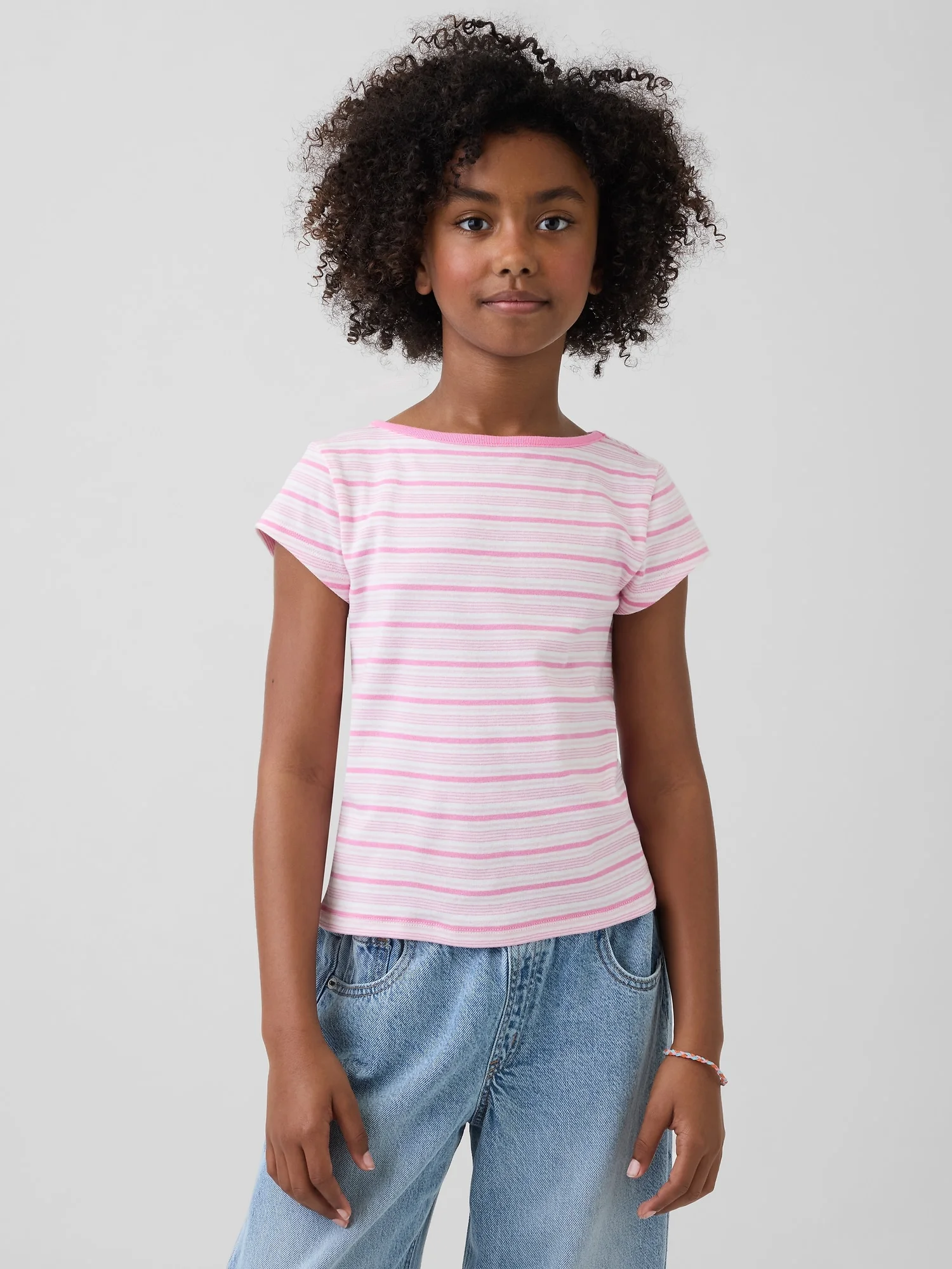Φωτογραφία προϊόντος: GAP Παιδική Cap-Sleeve Fitted Μπλούζα Pink stripe