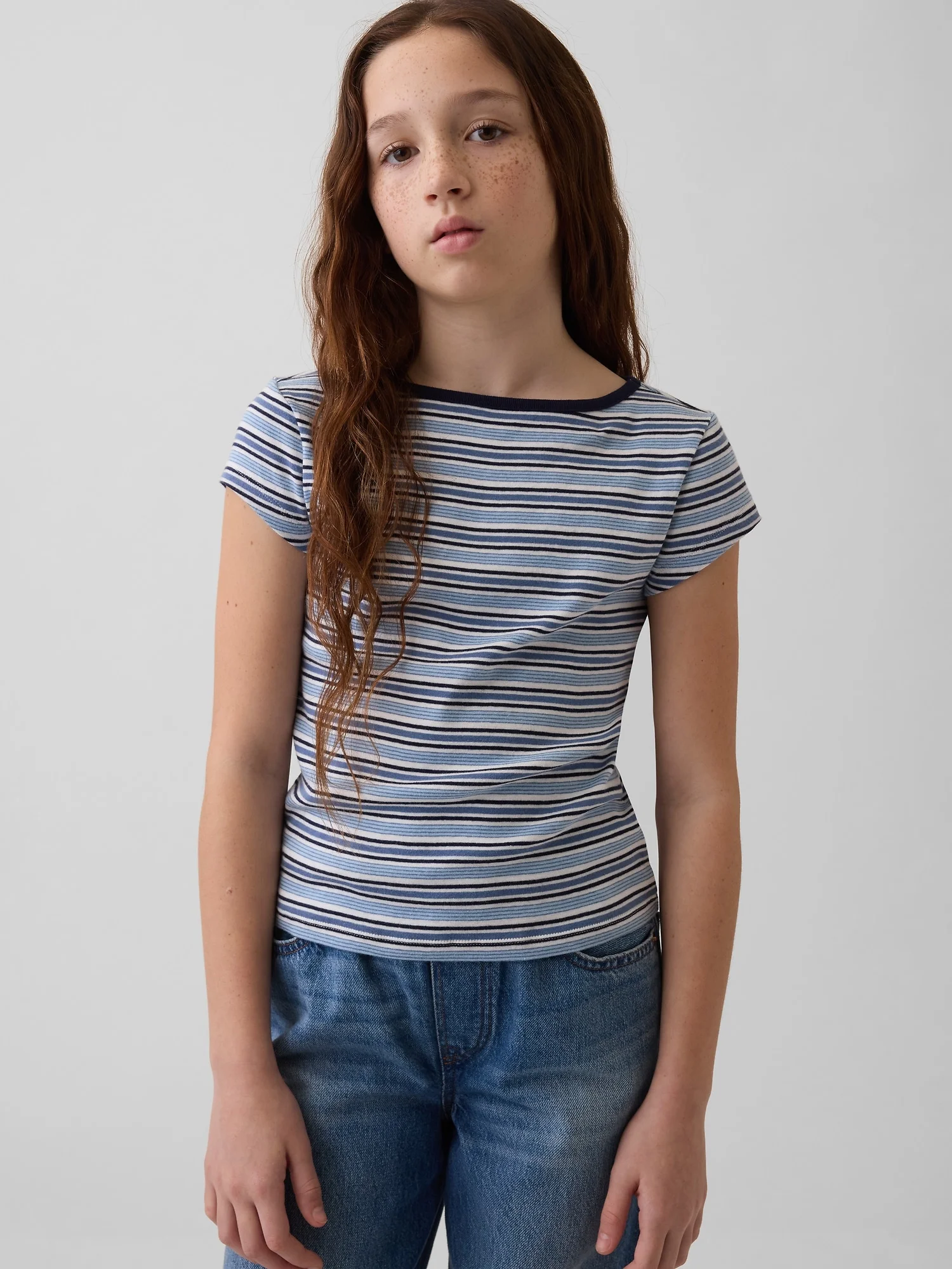 Φωτογραφία προϊόντος: GAP Παιδική Cap-Sleeve Fitted Μπλούζα Blue stripe