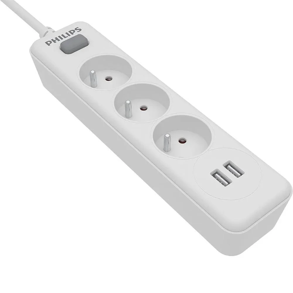 Φωτογραφία προϊόντος: Phillips Πολύπριζο Philips SPN3032WA/19 με 3 Θύρες Εισαγωγής Σούκο Διακόπτη On/Off και 2 Θύρες USB Καλώδιο 2m Λευκό