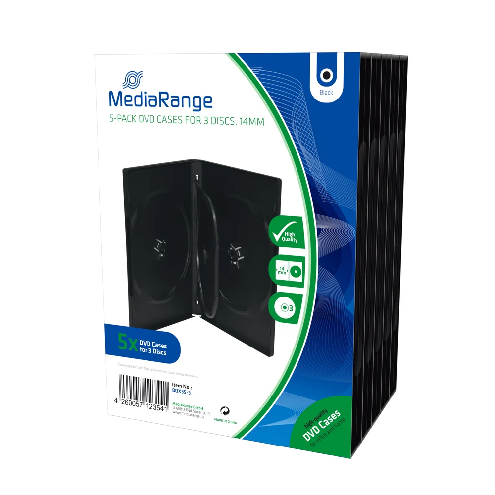 Φωτογραφία προϊόντος: MediaRange DVD Case for 3 discs 14mm Black Pack 5 (MRBOX35-3)