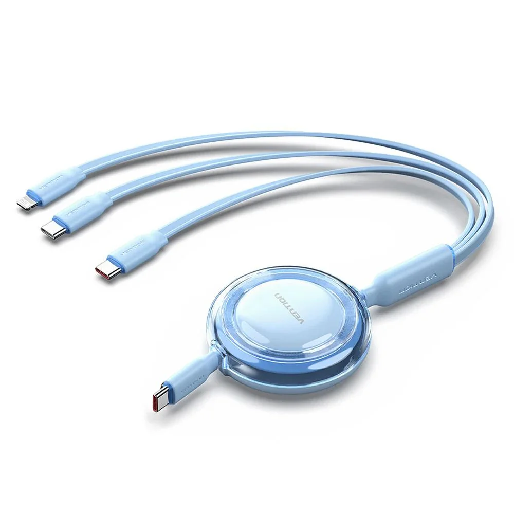 Φωτογραφία προϊόντος: VENTION 3-in-1 USB 2.0 Type-C Male to USB-C Male + USB-C Male + Lightning Male 5A Retractable Cable 1.1M Blue (TRKSBE) (VENTRKSBE)