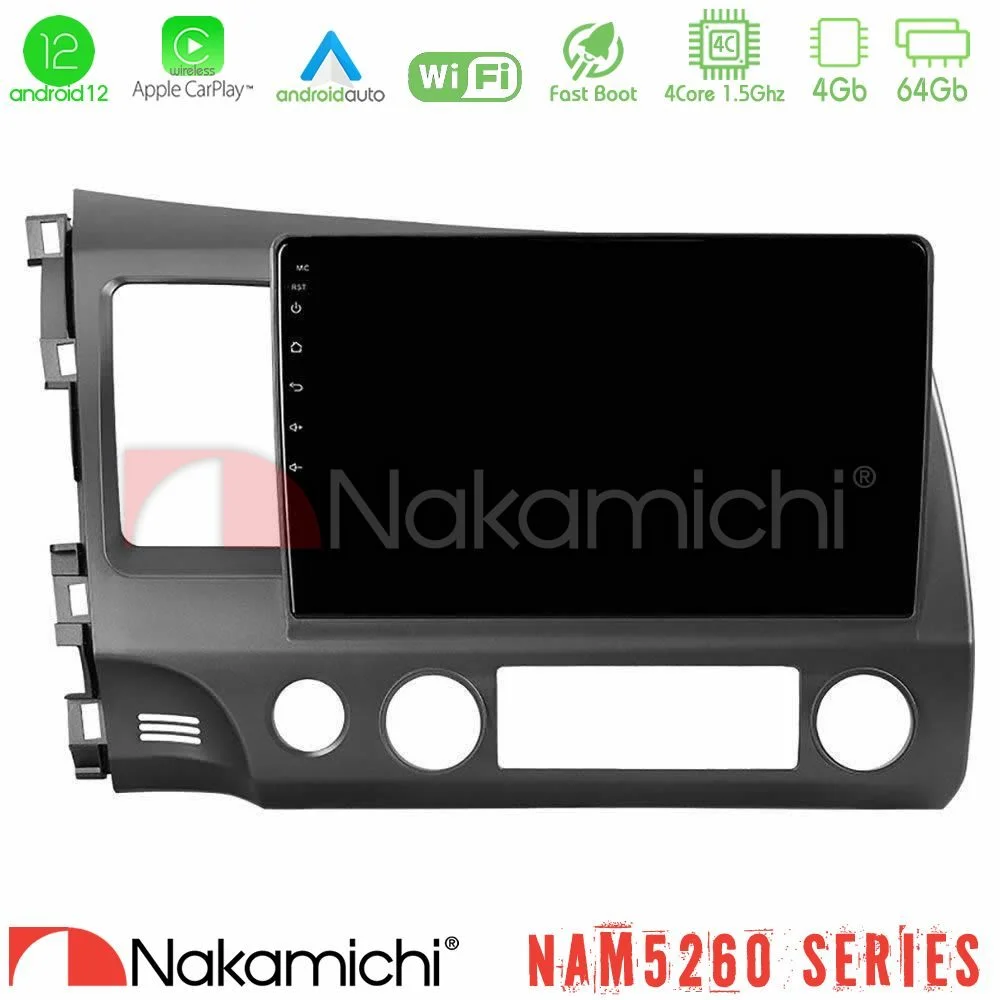 Φωτογραφία προϊόντος: Nakamichi NAM5260 Series 4Core Android12 4+64GB Honda Civic 2006-2011 Navigation Multimedia Tablet 9 Με Carplay & Android Auto