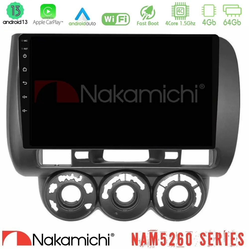 Φωτογραφία προϊόντος: Nakamichi NAM5260 Series 4Core Android13 4+64GB Honda Jazz (Fit) 2002-2008 (RHD) Manual A/C Navigation Multimedia Tablet 9 Με Carplay & Android Auto