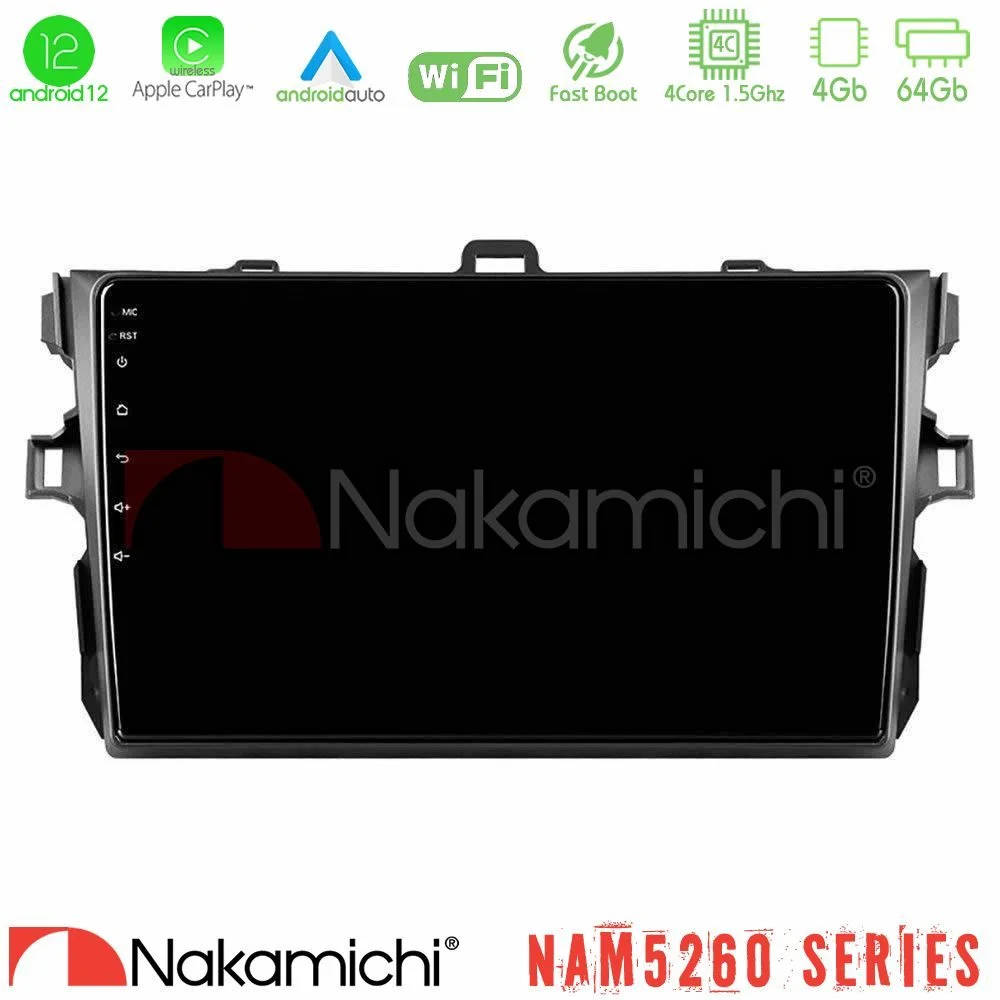 Φωτογραφία προϊόντος: Nakamichi NAM5260 Series 4Core Android12 4+64GB Toyota Corolla 2007-2012 Navigation Multimedia Tablet 9 Με Carplay & Android Auto