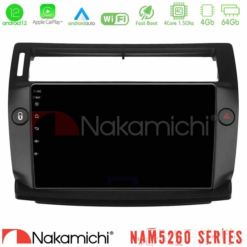 Φωτογραφία προϊόντος: Nakamichi NAM5260 Series 4Core Android12 4+64GB Citroen C4 2004-2010 Navigation Multimedia Tablet 9 (μαύρο χρώμα) Με Carplay & Android Auto