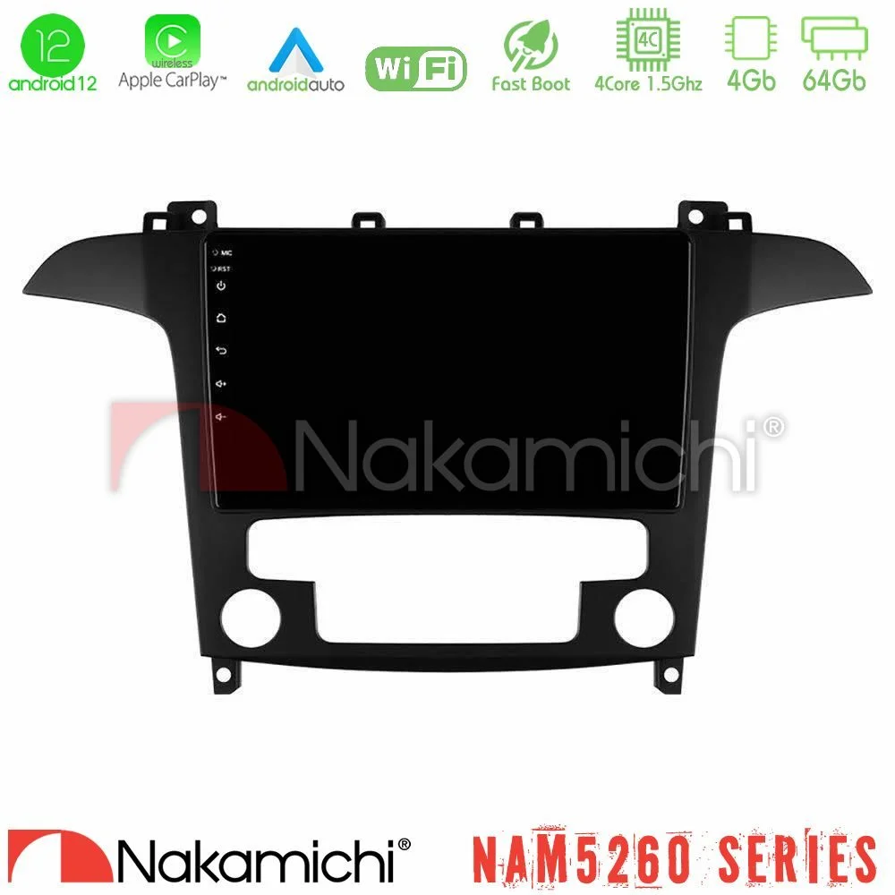 Φωτογραφία προϊόντος: Nakamichi NAM5260 Series 4Core Android12 4+64GB Ford S-Max 2006-2012 Navigation Multimedia Tablet 9 Με Carplay & Android Auto