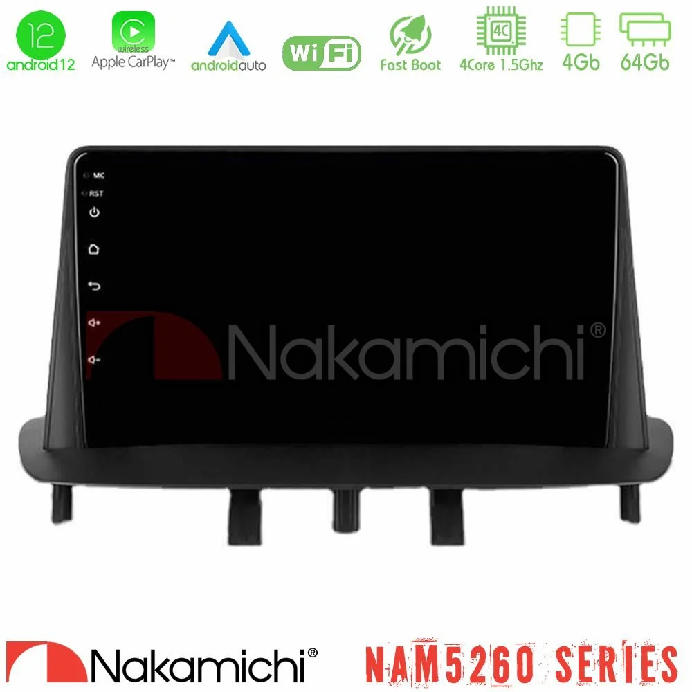 Φωτογραφία προϊόντος: Nakamichi NAM5260 Series 4Core Android12 4+64GB Renault Megane 3 2009-2015 Navigation Multimedia Tablet 9 Με Carplay & Android Auto