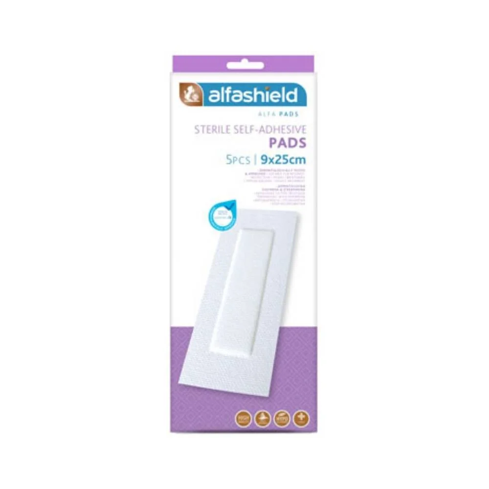 Φωτογραφία προϊόντος: ALFASHIELD Alfa Pads Sterile Self-Adhesive Pads - Αποστειρωμένα Αυτοκόλλητα Επιθέματα - 9x25cm - 5τμχ.