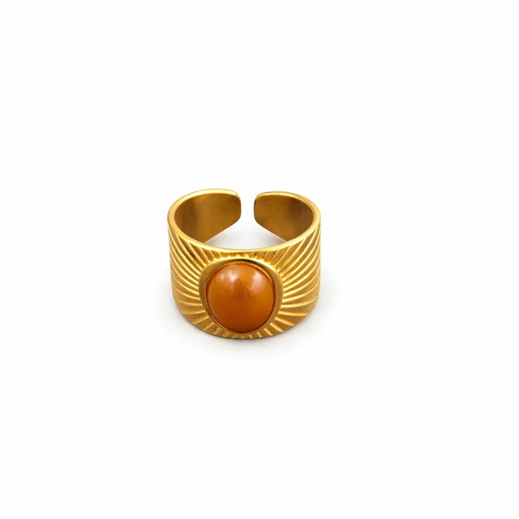 Φωτογραφία προϊόντος: ELUNA Athina Ring-Boho Χρυσό Ρυθμιζόμενο Δαχτυλίδι με ΚάφεΠέτρα