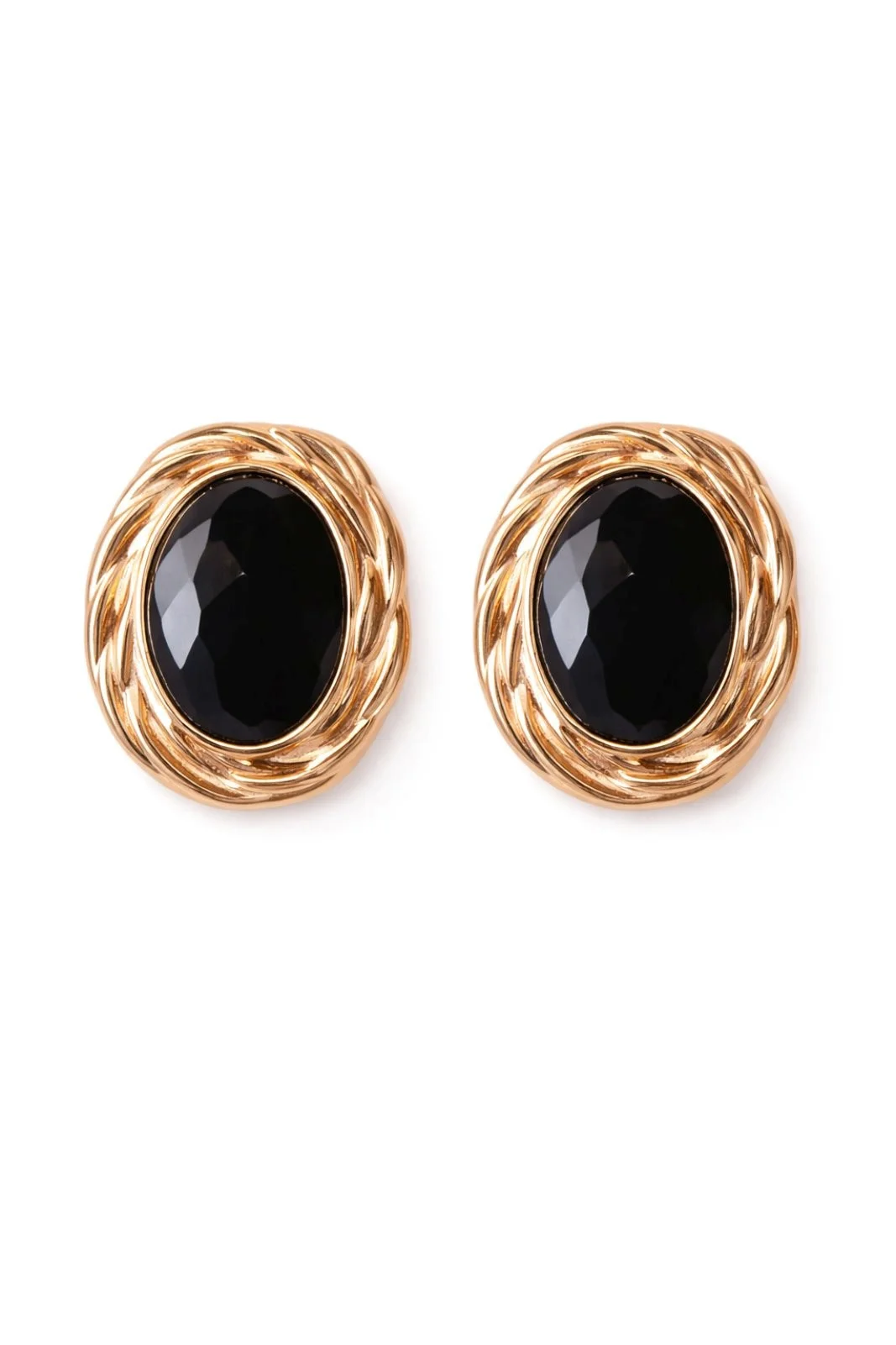 Φωτογραφία προϊόντος: ELUNA Vickoria Earring-Σκουλαρίκια Oval με Χρυσό Σχέδιο σε Μαύρο