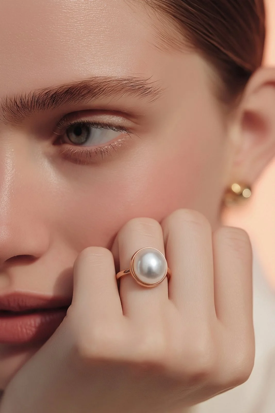 Φωτογραφία προϊόντος: ELUNA Pearl Ring Rose Gold-Δαχτυλίδι Ροζ Χρυσού Τόνου με Πέρλα