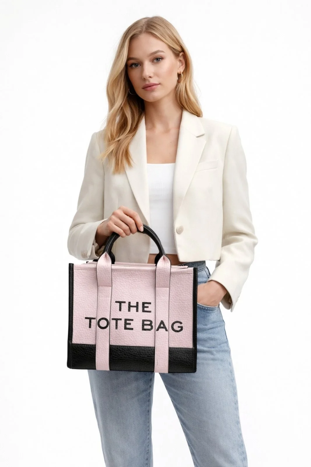 Φωτογραφία προϊόντος: ELUNA The Tote Bag ρόζ-Μαύρο Διχρωμία -Γυναικεία Τσάντα Χειρός Δερμάτινη