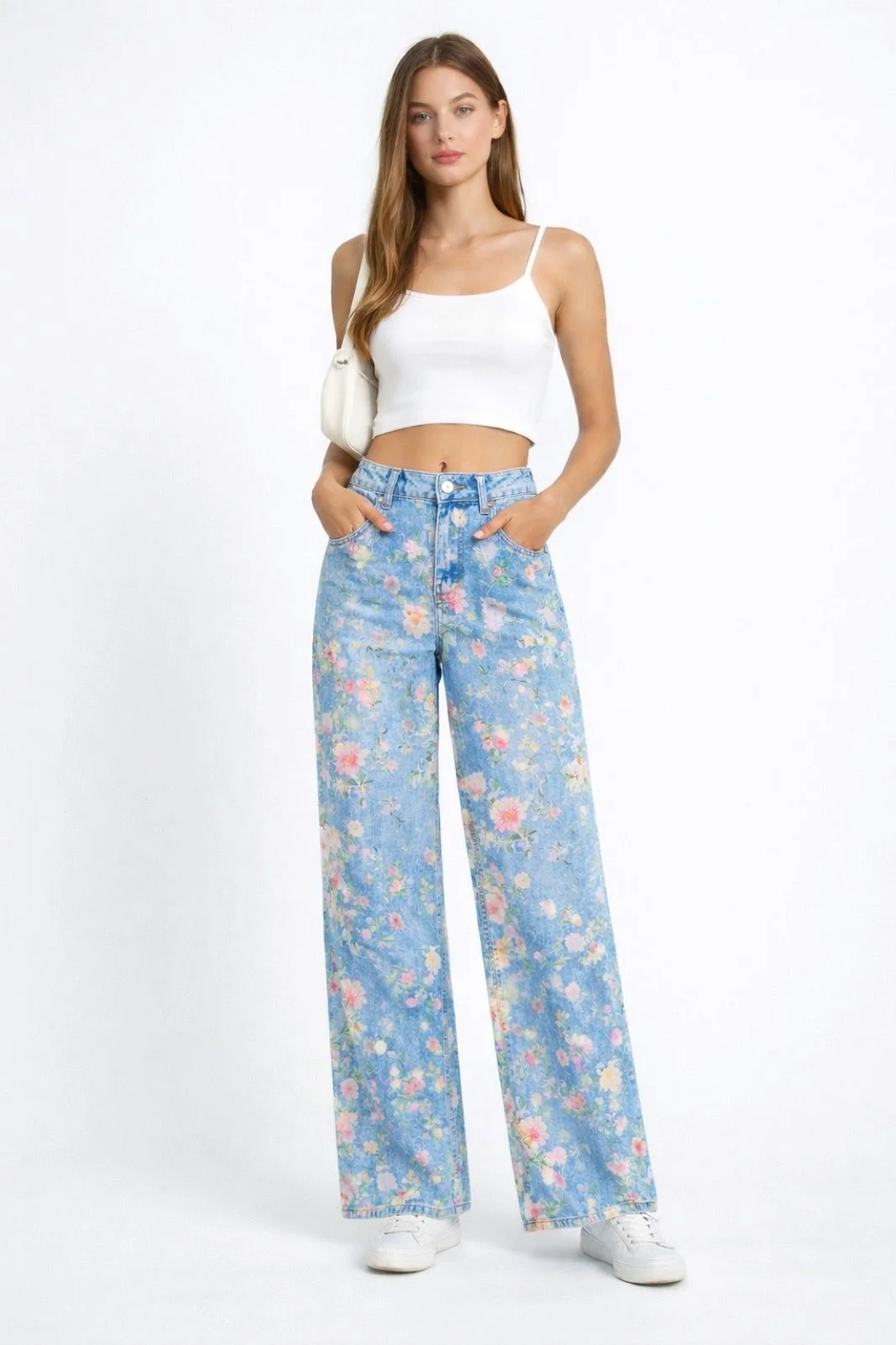 Φωτογραφία προϊόντος: ELUNA Floral Jeans Wide Leg Ψηλόμεσο – Γυναικείο Τζιν Παντελόνι με Λουλούδια