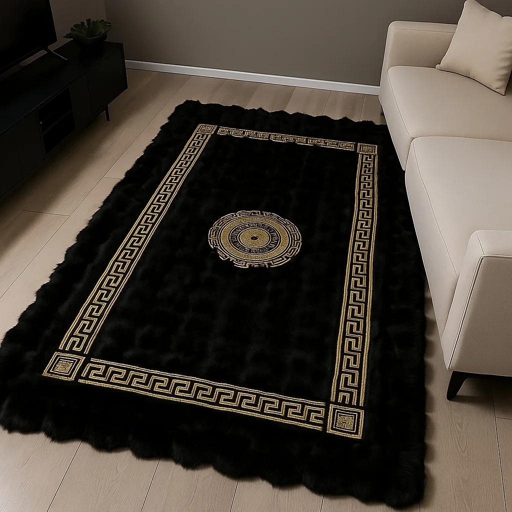 Φωτογραφία προϊόντος: Saray Home Γούνινο Χαλί Σετ Κρεβατοκάμαρας 3τμχ Rabbit Luxurius DSN07-BLCGLD-SET Μαύρο-χρυσό 180X200280X150