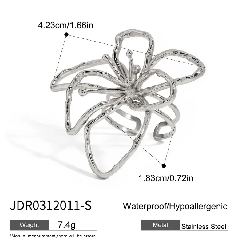 Φωτογραφία προϊόντος: Peach Jewelry Δαχτυλίδι Μοντέρνο Στυλ Λουλούδι Χρώμα Ασημί Από Ανοξείδωτο Ατσάλι 316