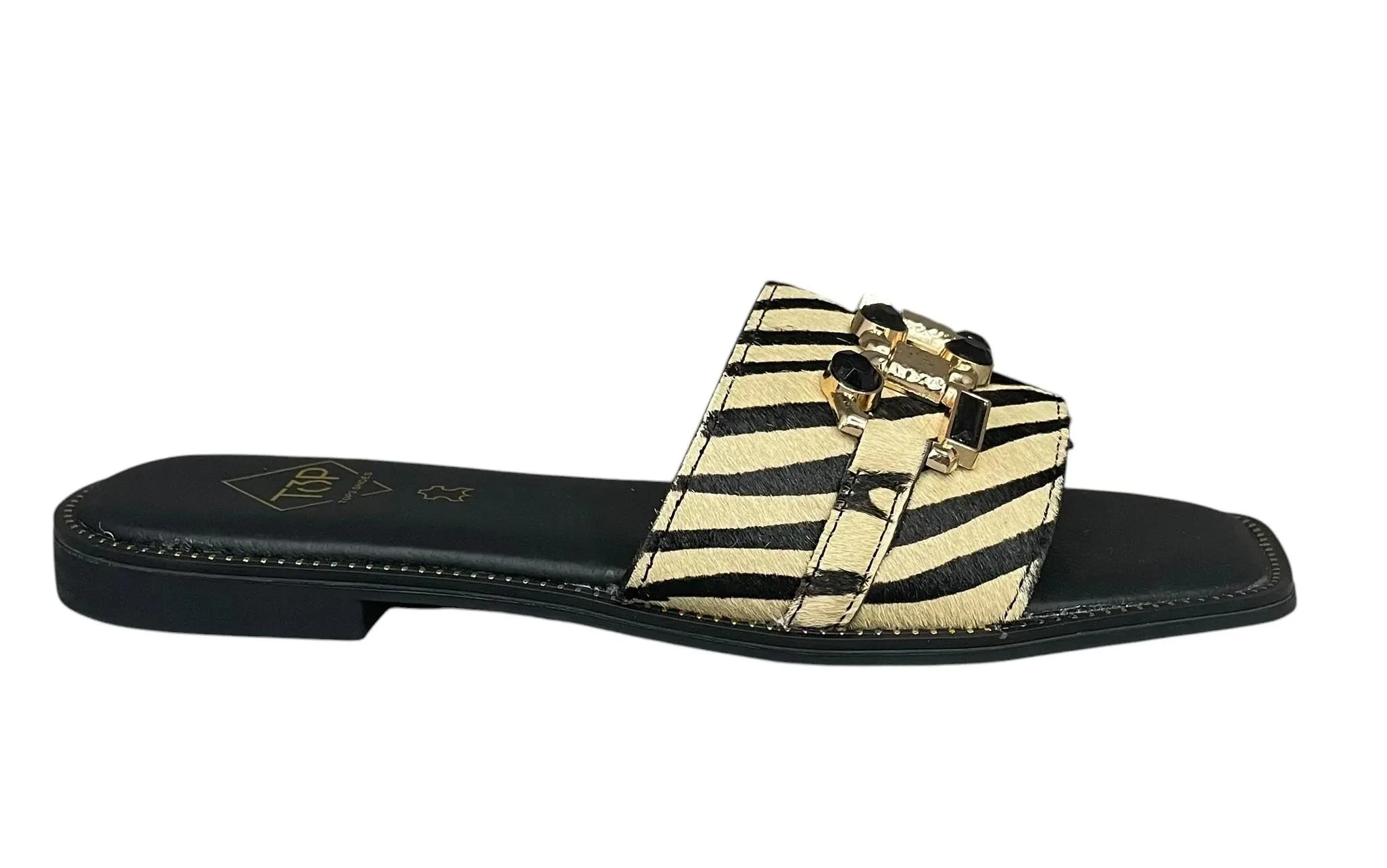 Φωτογραφία προϊόντος: top3shoes Top3 Shoes SR1700 Γυναικείες παντόφλες με Μεταλλική λεπτομέρεια σε Ζέβρα χρώμα