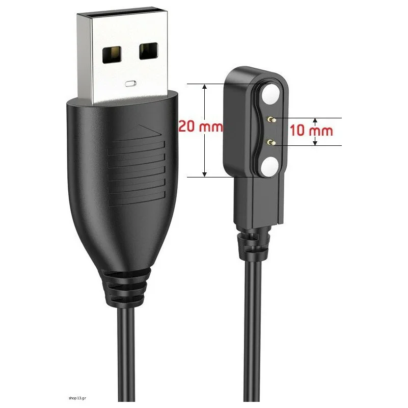 Φωτογραφία προϊόντος: Φορτιστής Hoco για Y2 Pro Smart watch 2 pin 5V/0.12A Μαύρο Απόσταση Μαγνητών: 1,4cm Απόσταση Επαφών: 0,8cm