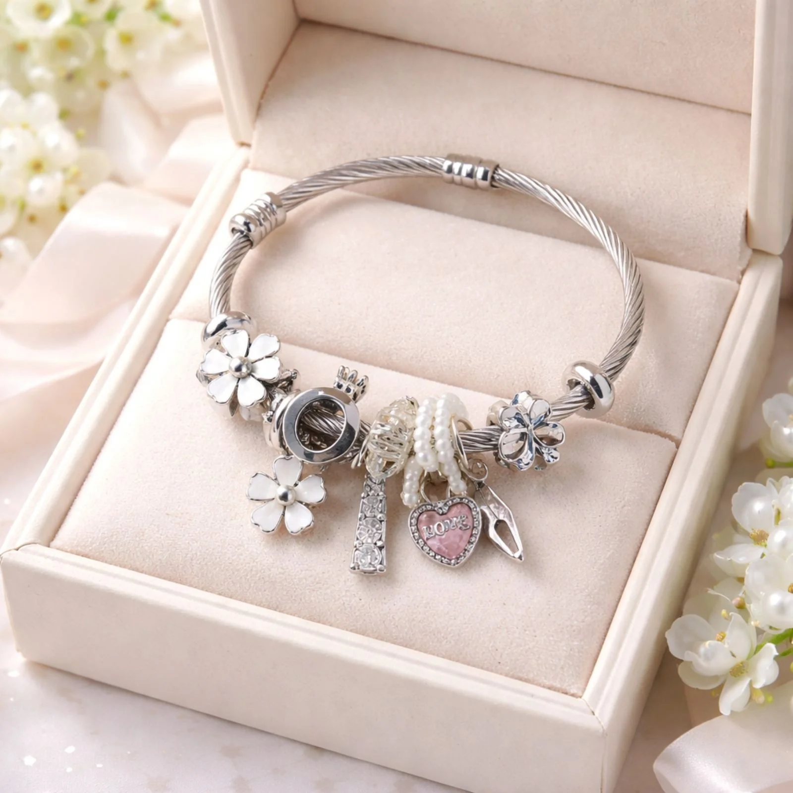 Φωτογραφία προϊόντος: ELUNA Silver Love Blossom Charm Γυναικείο Βραχιόλι