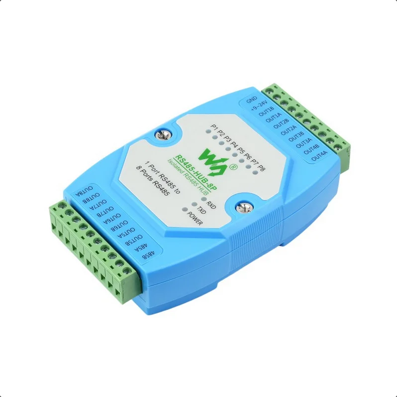 Φωτογραφία προϊόντος: WaveShare Industrial-grade Isolated 8-ch RS485 Hub, Rail-mount Support, Wide Baud rate Range