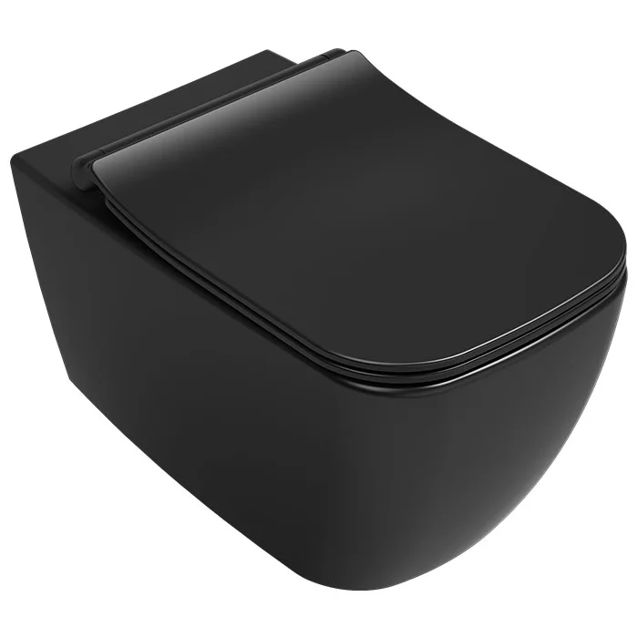Φωτογραφία προϊόντος: Λεκάνη κρεμαστή με slim soft close καπάκι Bianco Ceramica ΜΙΖΟ Rimless 361600SC-401 χρώμα μαύρο ματ
