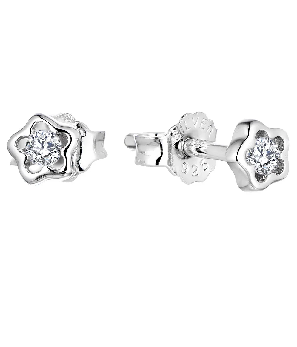 Φωτογραφία προϊόντος: Peach Jewelry Σκουλαρίκια Laura Ασήμι 925 Ρόδιο Λουλουδάκι Με Κρύσταλλο