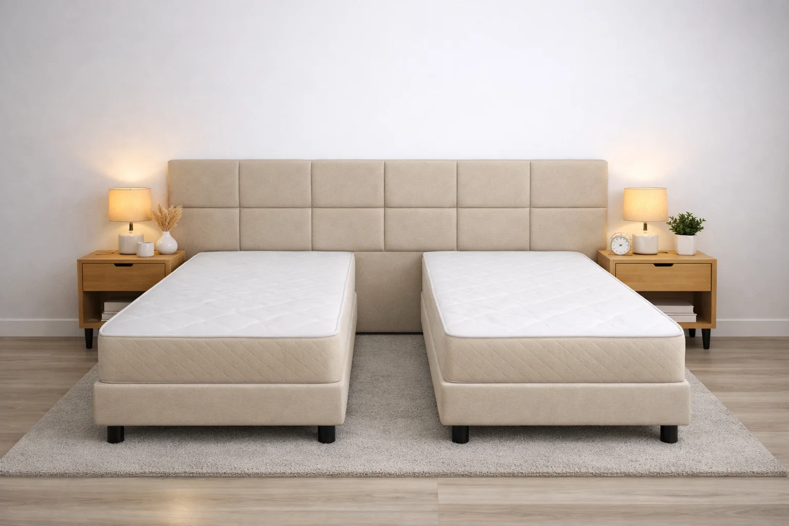 Φωτογραφία προϊόντος: e-decor Κρεβάτι διπλό με κεφαλάρι που μετατρεπόμενο σε δυο μονά - Ύφασμα / Ξύλο - 240Μx215Πx120Υ