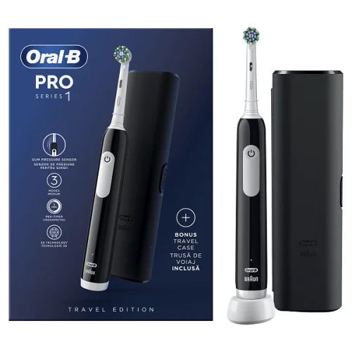 Φωτογραφία προϊόντος: PandG Oral-B Promo Series 1 Black Ηλεκτρική Οδοντόβουρτσα Mε Χρονομετρητή Μαύρη + Δώρο Θήκη Ταξιδίου 1 τεμάχιο