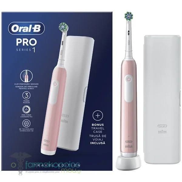 Φωτογραφία προϊόντος: PandG Oral-B Pro Series 1 Ηλεκτρική Οδοντόβουρτσα Ροζ με Χρονομετρητή + Θήκη Ταξιδίου 1τμχ