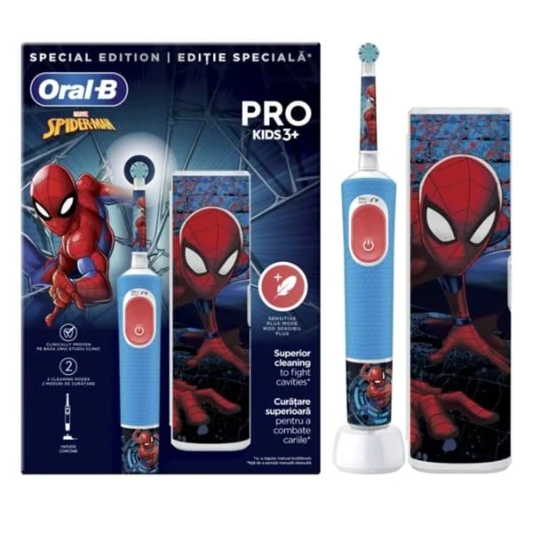 Φωτογραφία προϊόντος: PandG Oral-B Promo Pro Kids 3+ Spiderman Παιδική Ηλεκτρική Οδοντόβουρτσα 3+ Ετών + Δώρο Θήκη Ταξιδίου 1 τεμάχιο