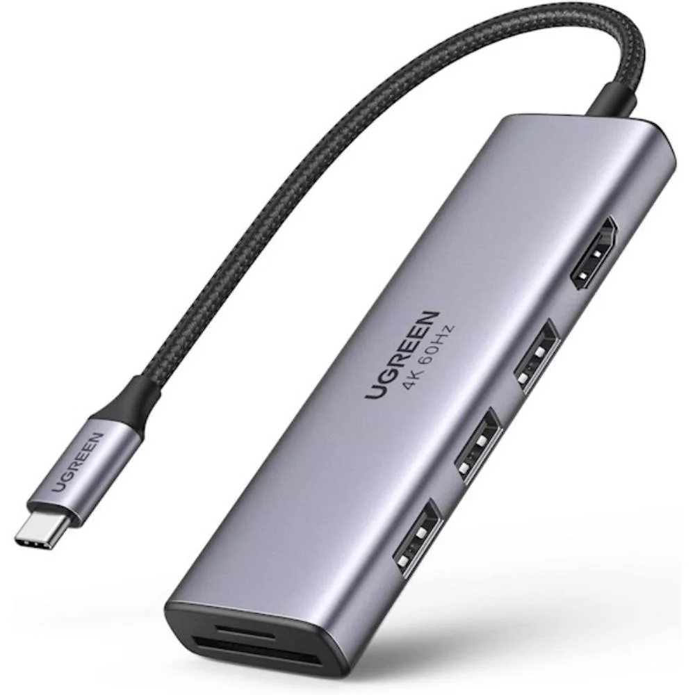 Φωτογραφία προϊόντος: Ugreen 5-in-1 Adapter CM511 USB-C Hub to 3x USB3.0 + HDMI + TF / SD gray (60383) (UGR60383)