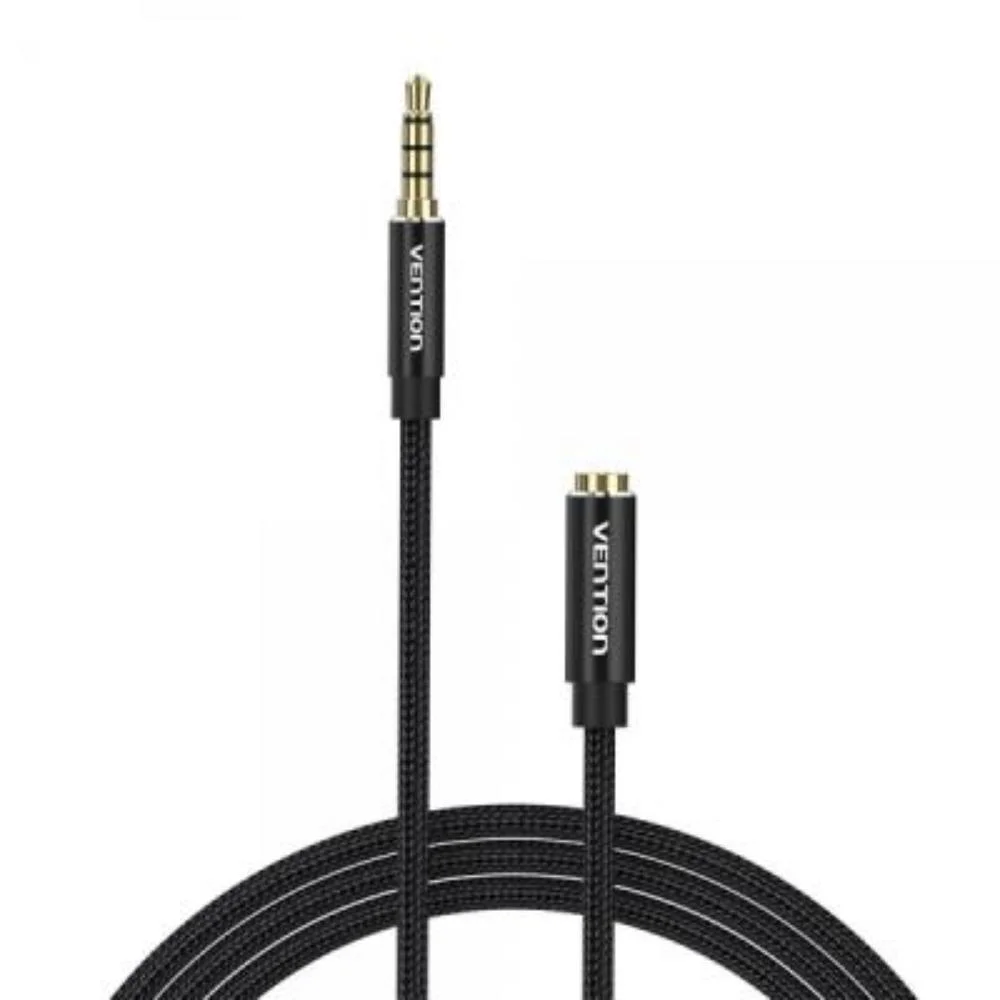 Φωτογραφία προϊόντος: VENTION Cotton Braided TRRS 3.5mm Male to 3.5mm Female Audio Extension Cable 1.5M Black Aluminum Alloy Type (BHCBG) (VENBHCBG)