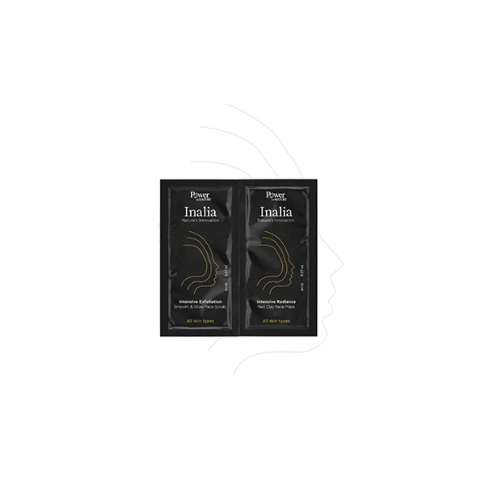 Φωτογραφία προϊόντος: POWER OF NATURE Inalia Intensive Exfoliation Smooth & Glow Face Scrub & Intensive Radiance Red Clay Face Mask 2x8ml