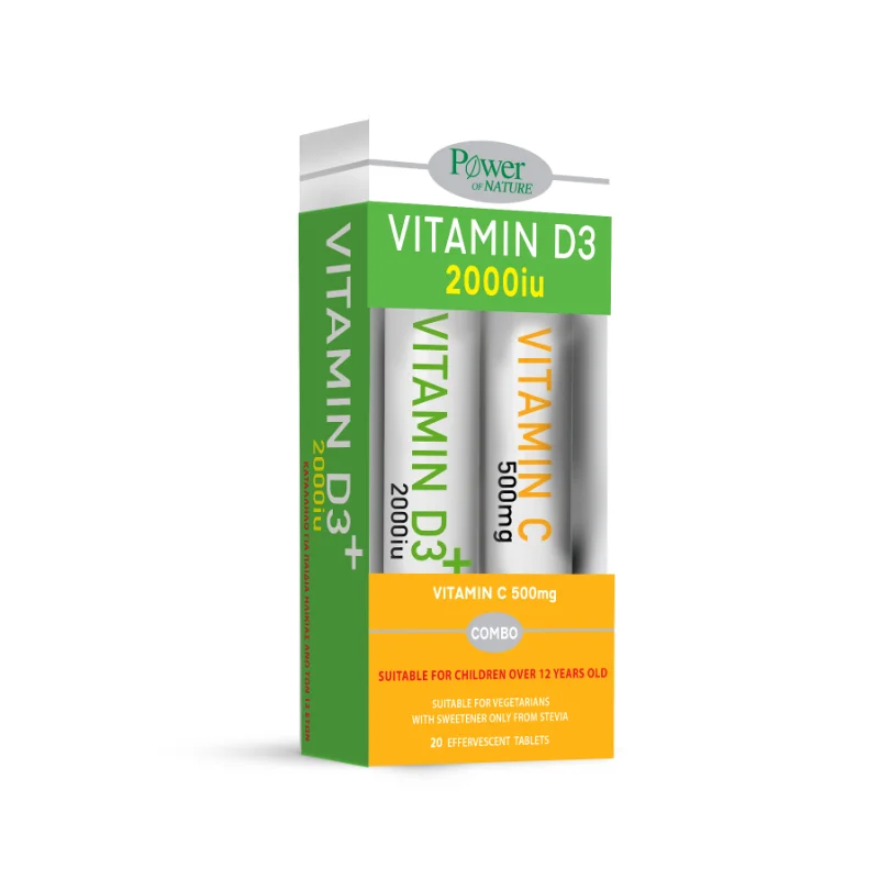 Φωτογραφία προϊόντος: POWER OF NATURE Vitamin D3 2000iu 20eff.tabs + Vitamin C 500mg 20eff.tabs