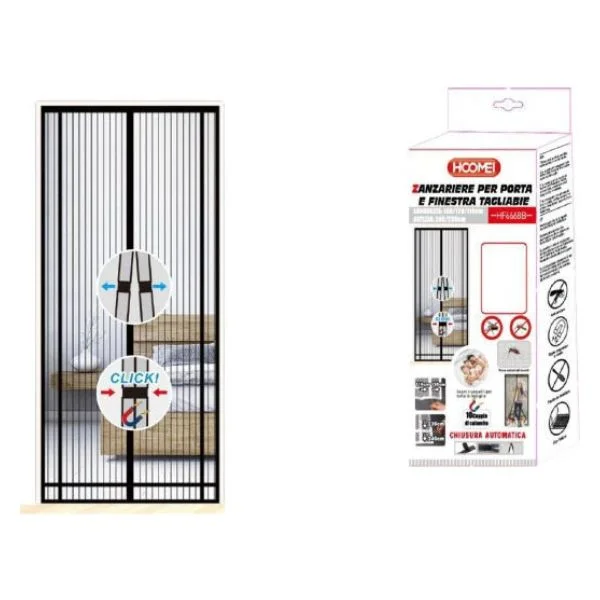 Φωτογραφία προϊόντος: OEM Σίτα Πόρτας Hoomei 240x130cm με Μαγνητικό Κούμπωμα Μαύρη – Αντικουνουπική Σίτα για Μπαλκονόπορτα & Είσοδο
