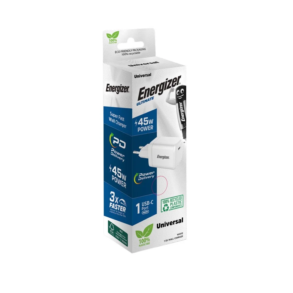 Φωτογραφία προϊόντος: Φορτιστής Ταξιδίου Energizer Fast Charge με USB-C 45W Λευκός