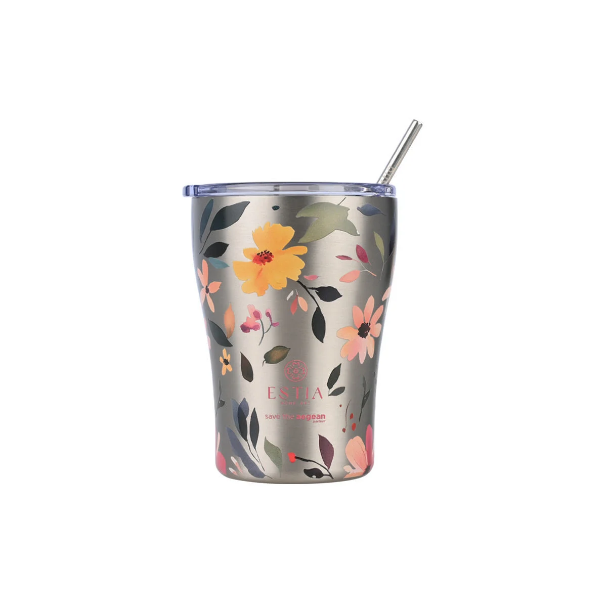 Φωτογραφία προϊόντος: ESTIA ΘΕΡΜΟΣ COFFEE MUG SAVE THE AEGEAN 350ml SILVER BOTANIC