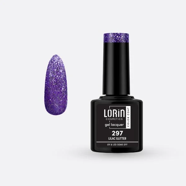 Φωτογραφία προϊόντος: Lorin Cosmetics Lorin Gel Lacquer Ημιμόνιμο Βερνίκι 8ml #297 (Lilac Glitter)