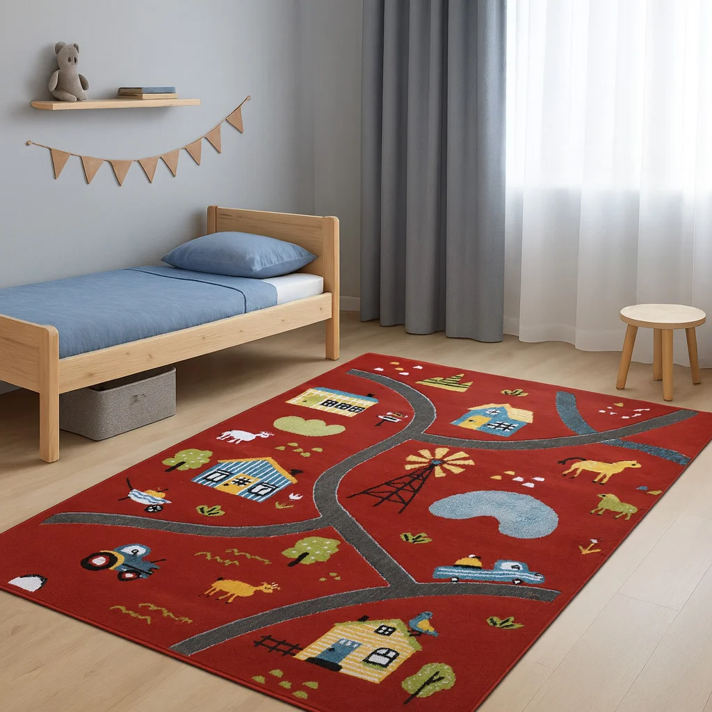 Φωτογραφία προϊόντος: Saray Home Παιδικό Χαλί 3D Farm Adventure P185A-133 133X170cm - Κόκκινο