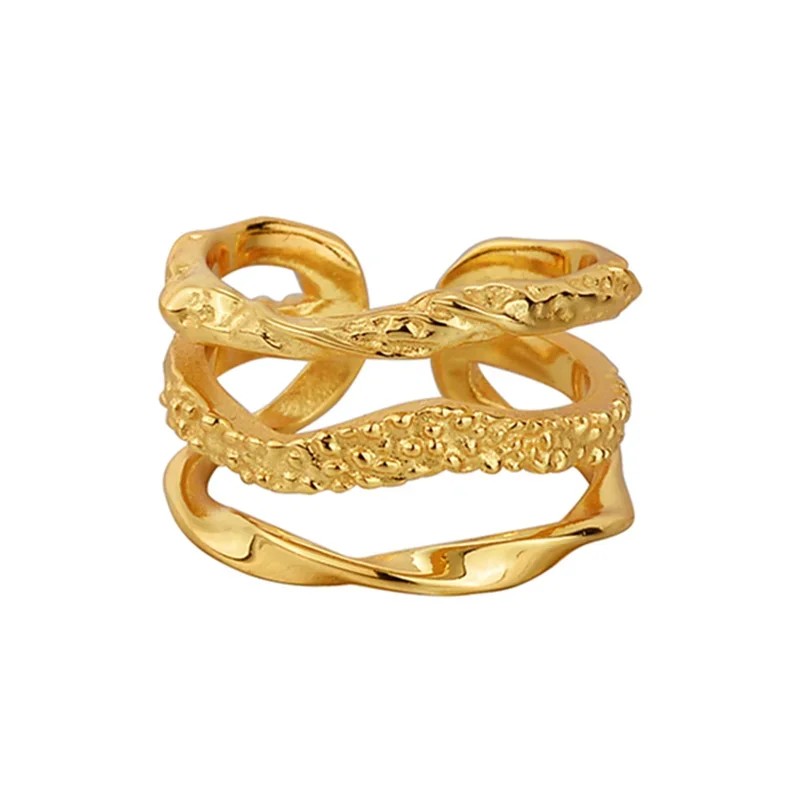 Φωτογραφία προϊόντος: Peach Jewelry Isabella Δαχτυλίδι Ασήμι 925 Ανάγλυφο Τριπλό Επιχρυσωμένο 18Κ