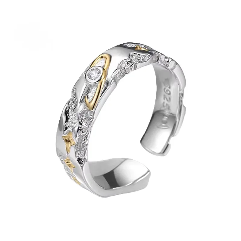 Φωτογραφία προϊόντος: Peach Jewelry Isabella Δαχτυλίδι Ασήμι 925 Περίτεχνο Ρόδιο Με Άσπρο Ζιρκόν Και Χρυσές Λεπτομέρειες Αστεριών