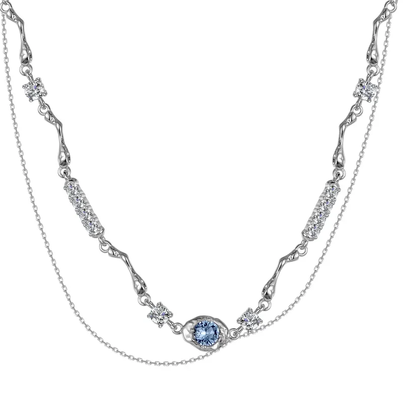 Φωτογραφία προϊόντος: Peach Jewelry Isabella Κολιέ Ασήμι 925 Ρόδιο Με Τετράγωνα Λευκά Ζιρκόνια Και Γαλάζιο Κρύσταλλος