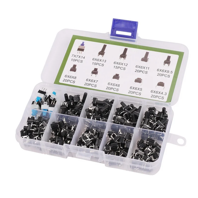 Φωτογραφία προϊόντος: OEM 10 kinds Values 180PCS Tactile Push Button Switch Assortment