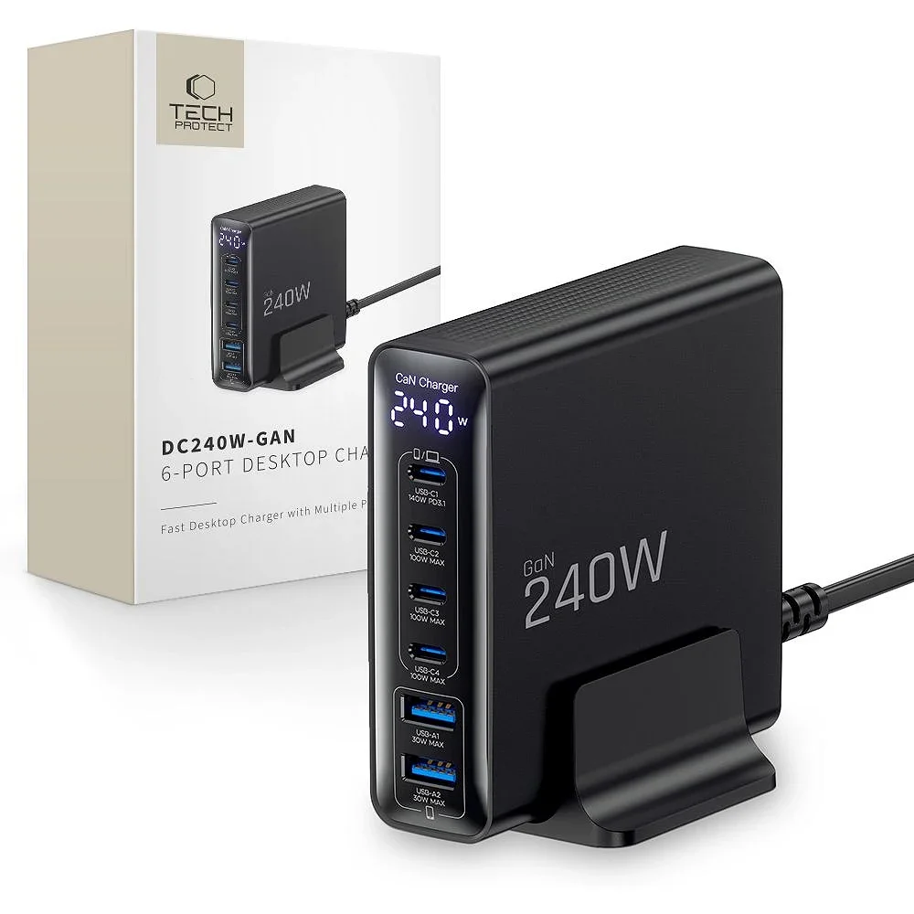 Φωτογραφία προϊόντος: Tech-Protect Tech‑Protect Βάση Φόρτισης DC240W‑GaN 6‑Port Desktop Charger PD 240W / QC3.0 Black