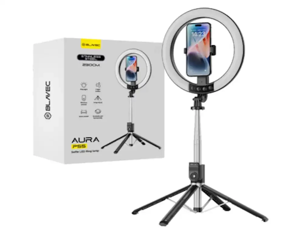 Φωτογραφία προϊόντος: Blavec Selfie Ring Lamp Aura LED Ring P-55 (25cm) με Τρίποδο