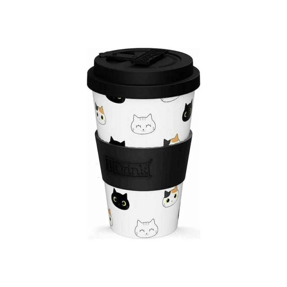 Φωτογραφία προϊόντος: i Drink iDrink Cats Κούπα από Ανακυκλωμένο Πλαστικό με Καπάκι Λευκή 435ml ID5017