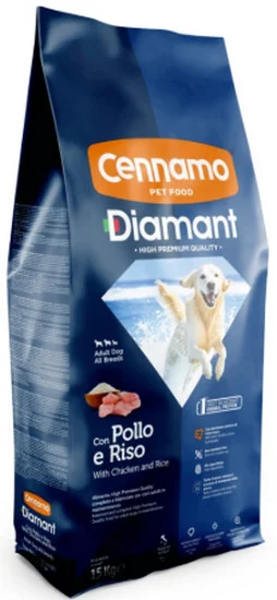 Φωτογραφία προϊόντος: Cennamo Diamant πλήρης ξηρά τροφή για ενήλικα και ηλικιωμένα σκυλιά με κοτόπουλο και ρύζι 15kg Cennamo (2070329)