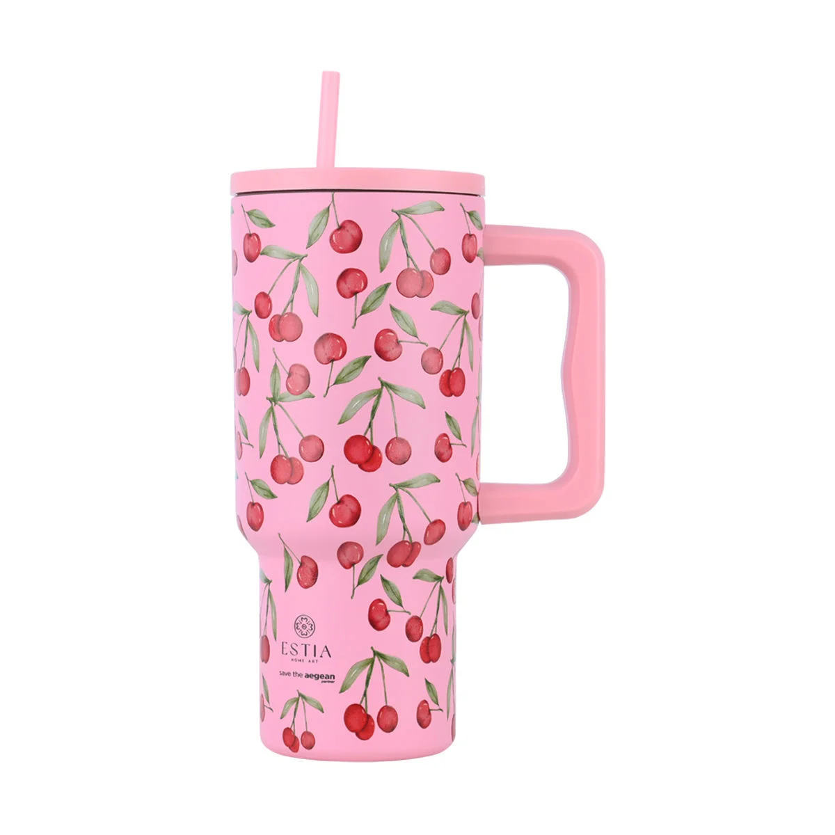 Φωτογραφία προϊόντος: ESTIA ΘΕΡΜΟΣ STRAW TUMBLER XL SAVE THE AEGEAN 900ml CHERRY ROSE