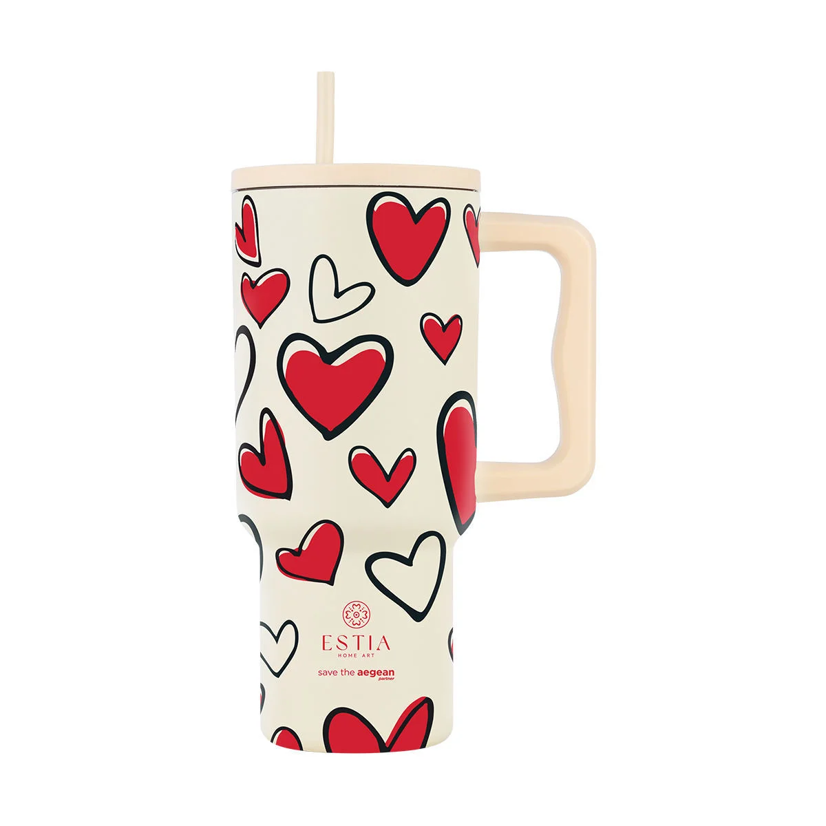Φωτογραφία προϊόντος: ESTIA ΘΕΡΜΟΣ STRAW TUMBLER XL SAVE THE AEGEAN 900ml RED VALENTINE