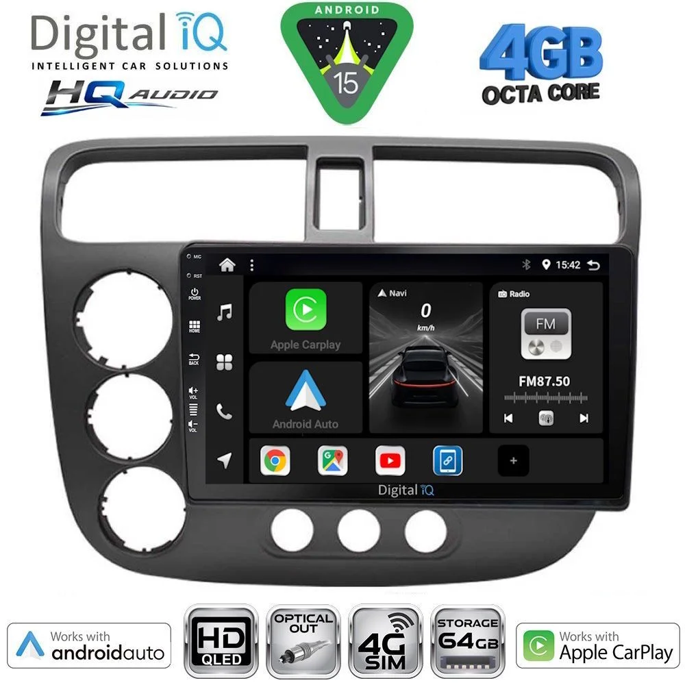 Φωτογραφία προϊόντος: DIGITAL IQ BXK 19187_CPAA (9inc) MULTIMEDIA TABLET for HONDA CIVIC 4D mod. 2001-2006